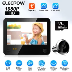 Elecpow WiFi ประตูดิจิตอล Peephole กล้อง 1080P Tuya สมาร์ท Peephole Doorbell กล้อง Night Vision PIR Radar Motion Monitor