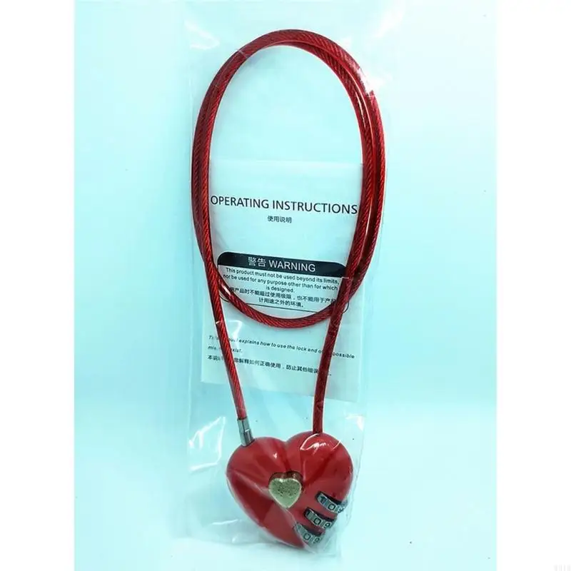 W91B Long Wire Rope Wish-Lock for Wedding Anniversary Valentines Day Heart Password