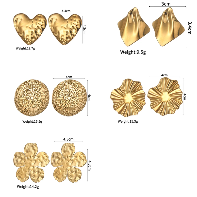 Multiple Styles Retro Exaggerated Earrings 14K Gold Plated Flower Irregular Stainless Steel Stud Ear For Women Jewelry Gifts