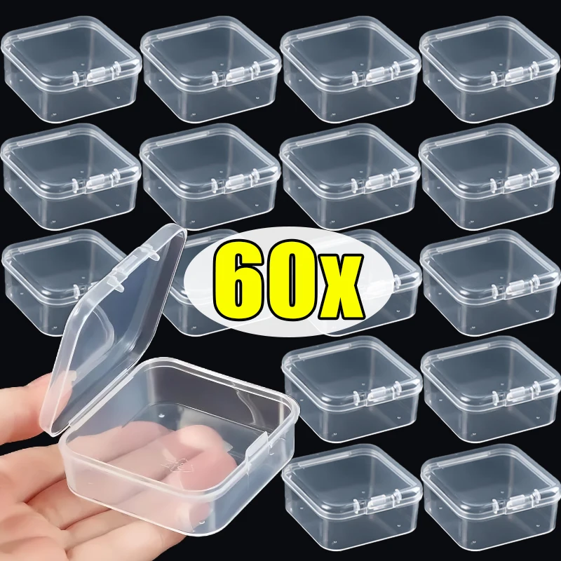 60/6PCS Mini Storage Box Transparent Plastic Jewelry Storage Box Container Portable Earring Ring Earplugs Packaging Storage Case