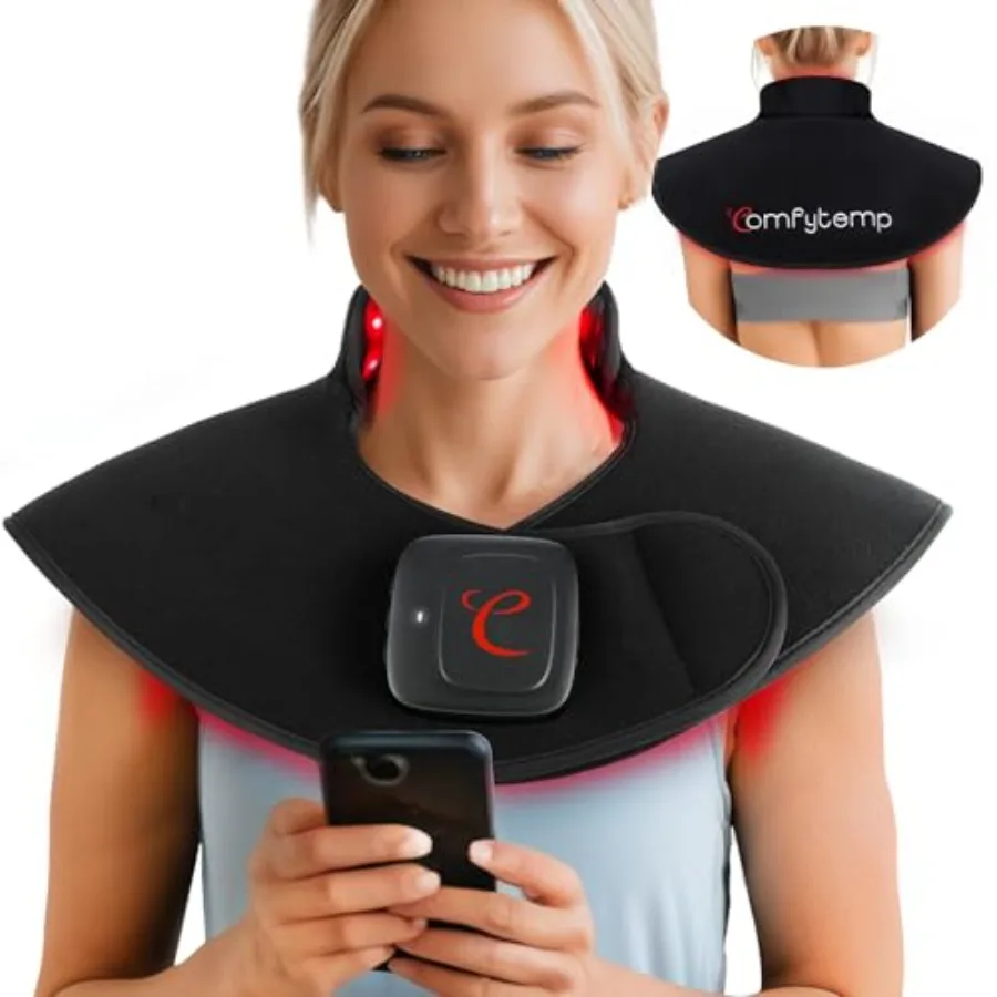 Comfytemp Cordless Red Light Therapy Pad for Neck Shoulder, Wearable Near Infrared Light Wrap for Body, 19W Flexible Light Cape
