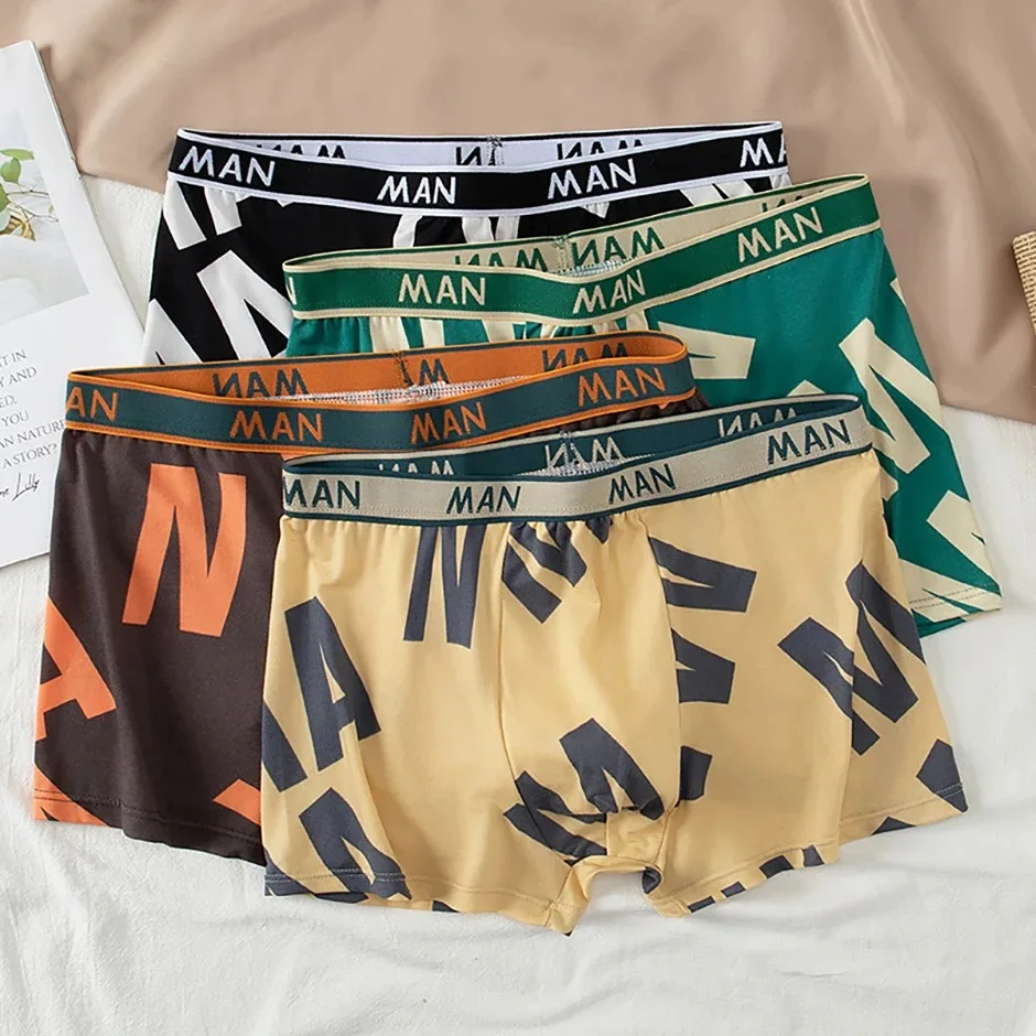4-Piece Teens Shorts Milk Silk Boys Underwear Breathable Boxers Comfortable Elastic Teenager Boxer Briefs Solid Young Men Trunks