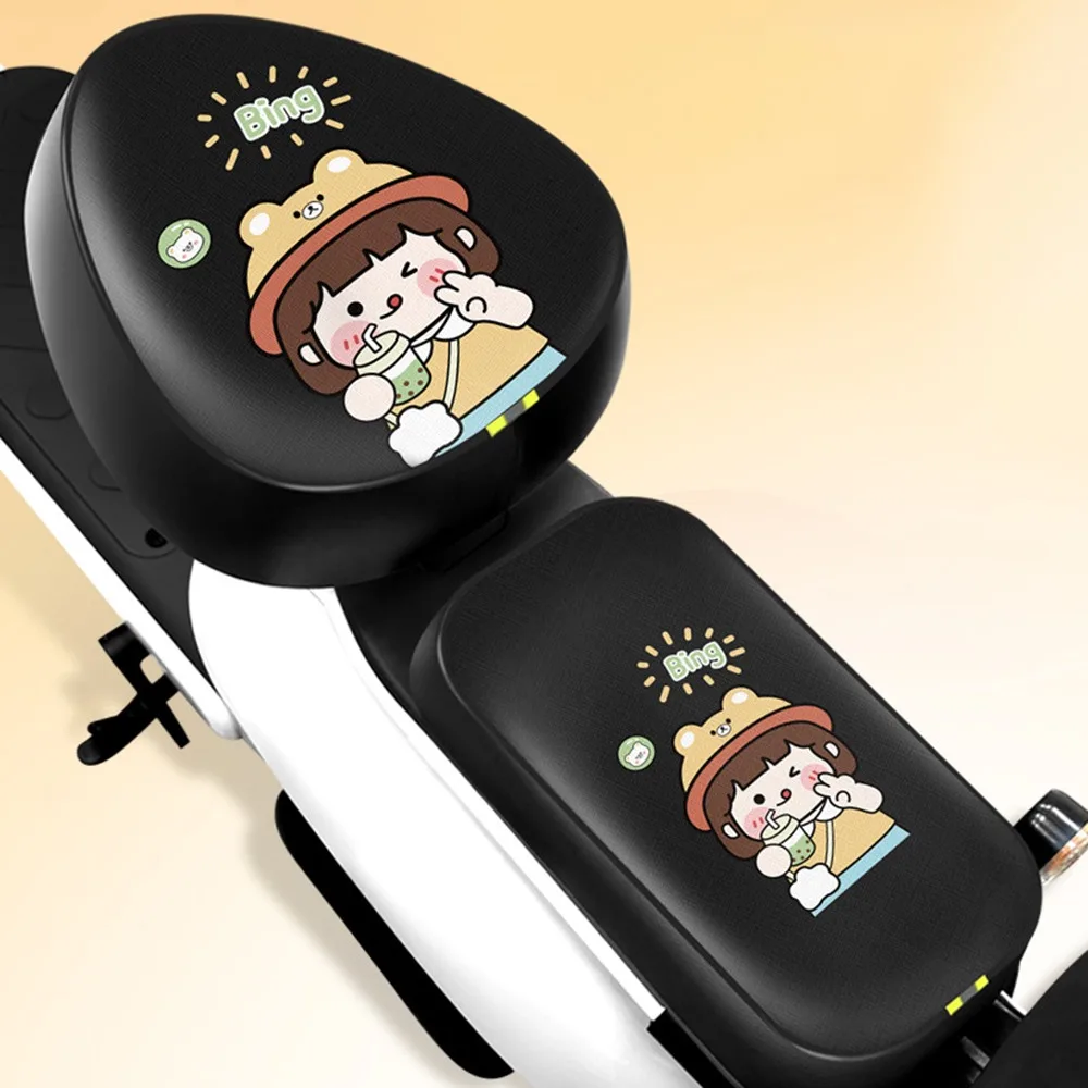 

PU Electric Bicycle Seat Cover Cartoon Waterproof Motorcycle Cushion Cover Sun Protection Breathable Scooter Seat Protector