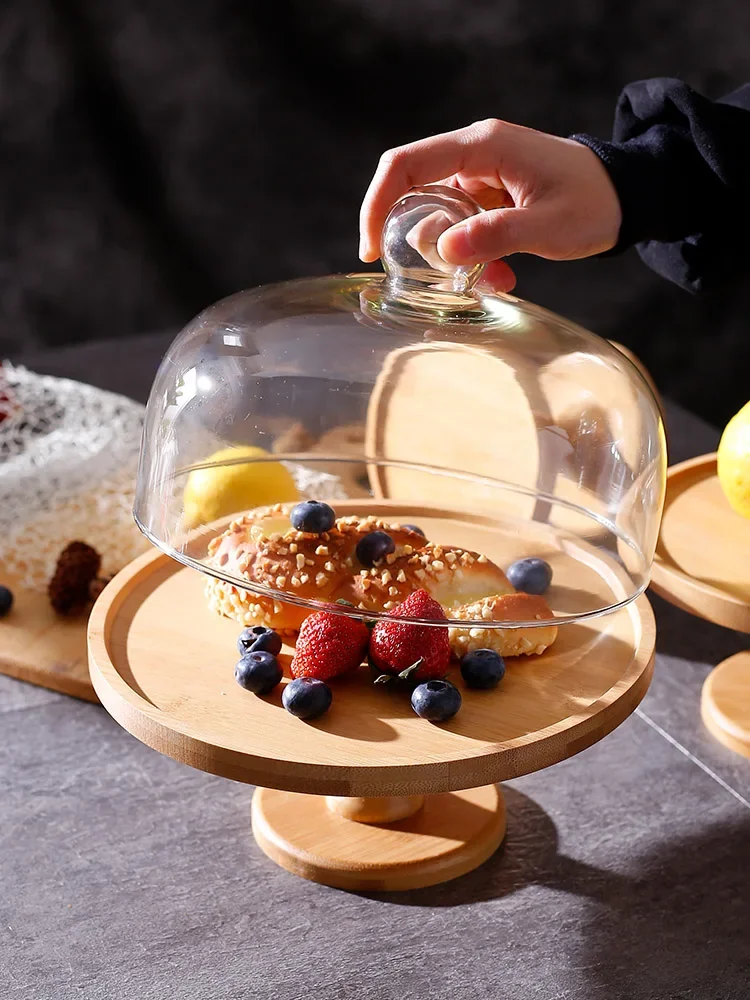 Bread mousse tray fruit tasting plate with lid transparent glass cover