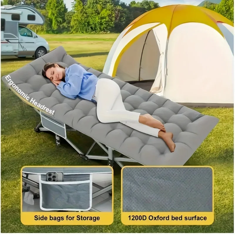 75 -inch large folding sports outdoor bed, stadium bed with double -sided mattress, portable foldable guest bed. image 5