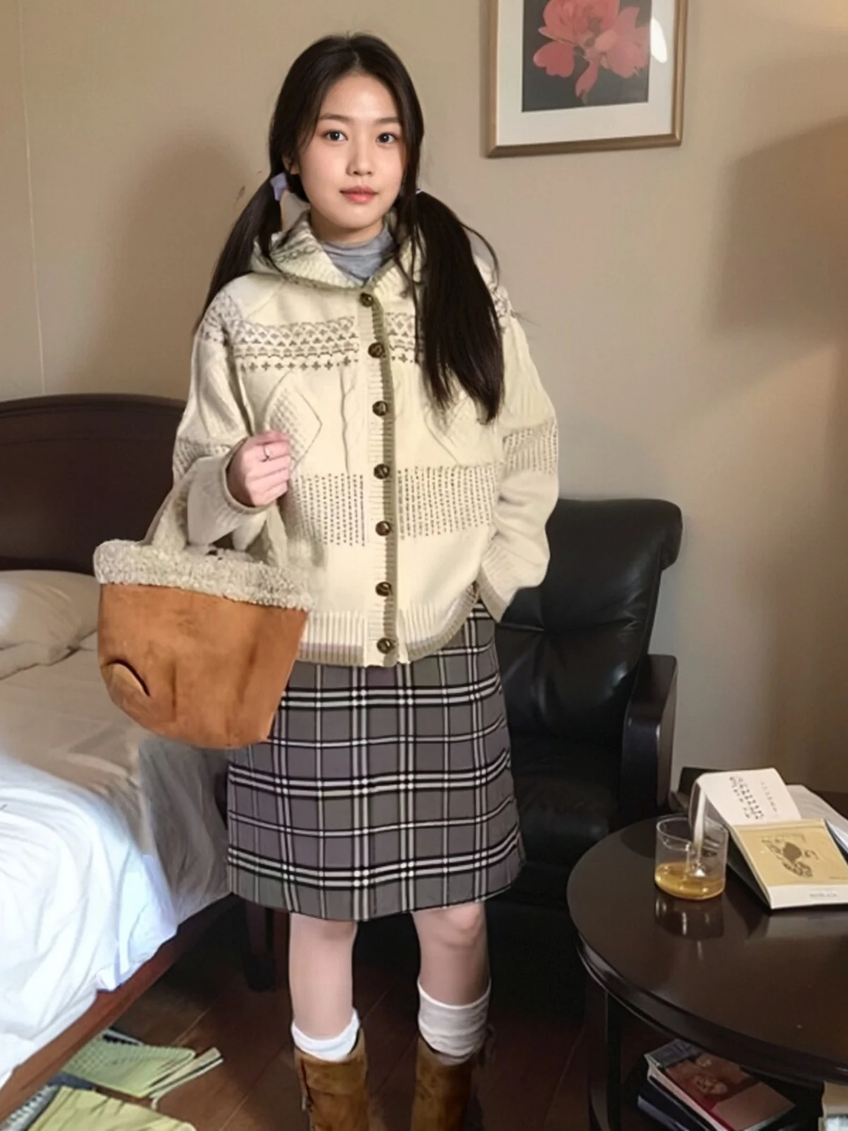 

Ladies' Lazy Sle Sweater Coat Hollow out Hook Flower Design Korean Version Loose Knitted Cardigan Long Sve Hooded Knitwear