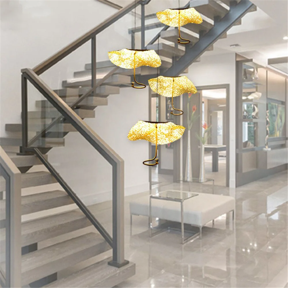 Nordic Gold Folie Form Eisen Kunst Led Anhänger Lichter Küche Loft Duplex Treppe Hotel Luxus Home Deco Hängen Lampe Leuchten