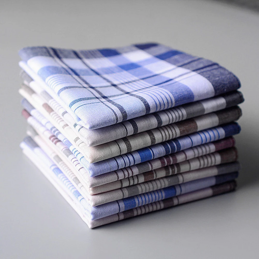 

5/10 square grid striped handkerchief Hanky pocket cotton towel 38 * 38cm random