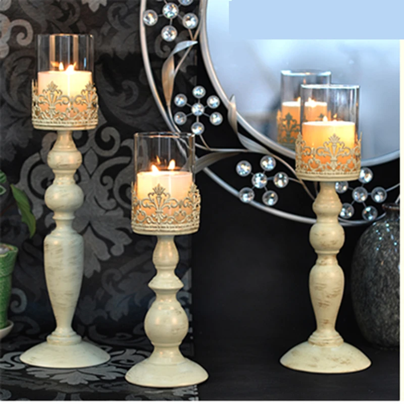 

Nordic White Candle Holder Metal Glass Large Candlestick Retro Candle Stand Moroccan Table Wedding Centerpieces Home Decoration