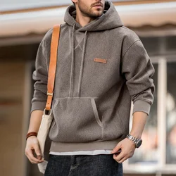 Maden Vintage Gray Hooded Sweatshirt Heavyweight Thick Pullover with Pocket for Men's Autumn and Winter Casual Versatile Tops