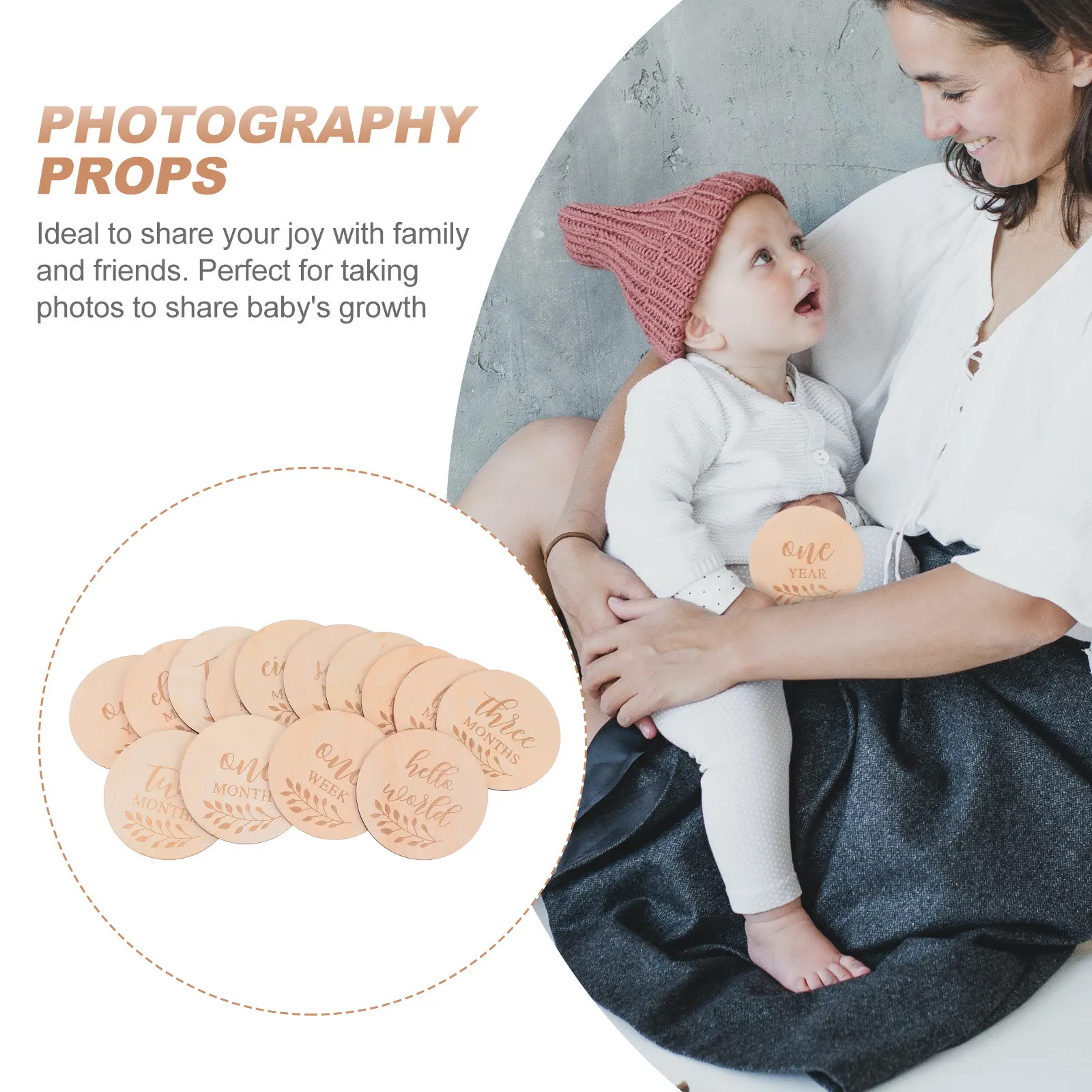 14Pcs Baby Month Milestone Wood Cards Newborn Infant Photo Props Photography Supply Unique Growth Cards Photo Prop Supply