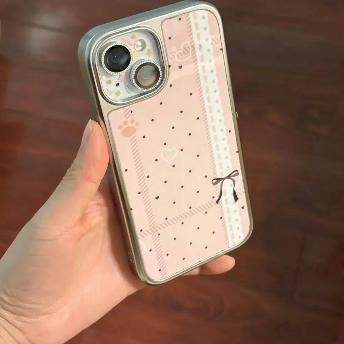 

Ins Korean Pink Heart Polka Dots Electroplated Drip Glue Phone Case For iPhone 17 Air 16 ProMax 15 14 Plus 13 12 11 Back Cover