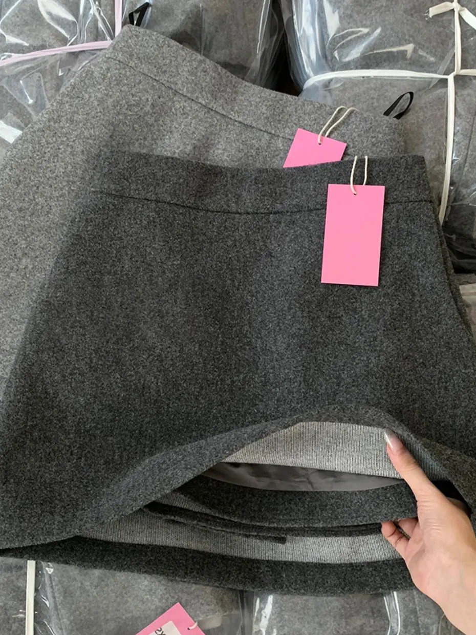 

High Waist Grey Woolen Skirt Women's Autumn Winter New Style Korean A-Line Short Skirt Slimming Anti-Light Walking