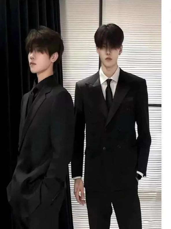 

Korean Sle Men's Formal Suit Casual Double Row Button Dr Set Teenage Adult Ceremony DK orm Leisure Western Wear