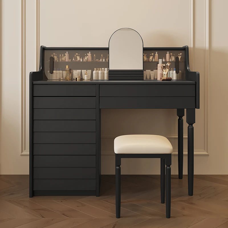 

Minimal Black Dressing Table Modern Design Wood Mirror Vanity Table Makeup Drawer Penteadeiras De Maquiagem Bedroom Furniture