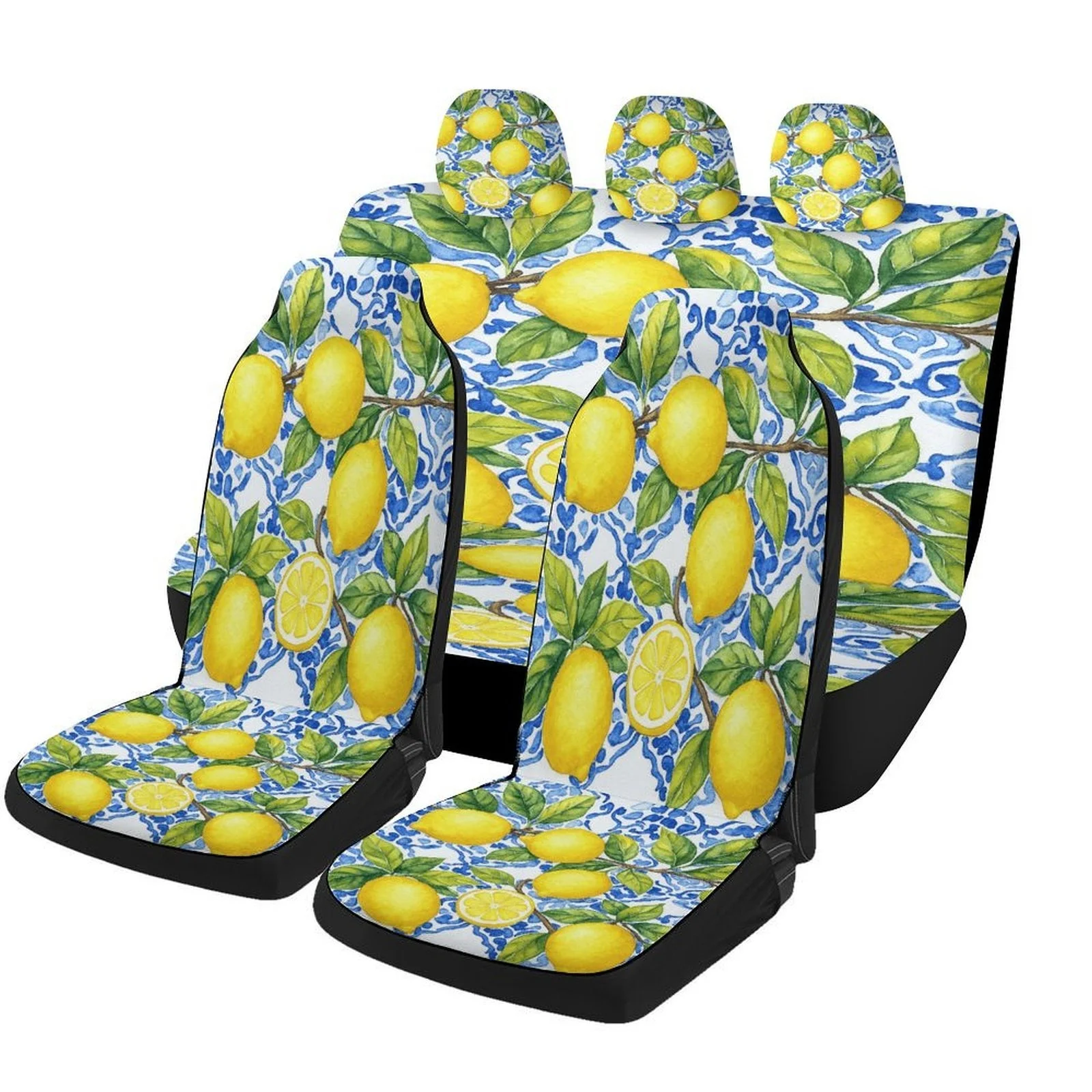 

Lemons And Leaves Designed Car Seat Cover Set For Most Cars, Trendy Novelty High-quality Car Seat Protector Covers Full Set, Uni