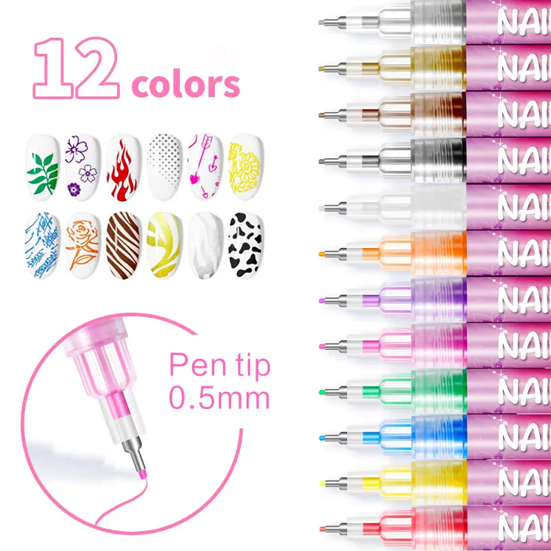 Caneta grafite para nail art, melhor acessório e pintura, adequada para padrões de flores de linha, cores brilhantes, presentes de Natal de feriado