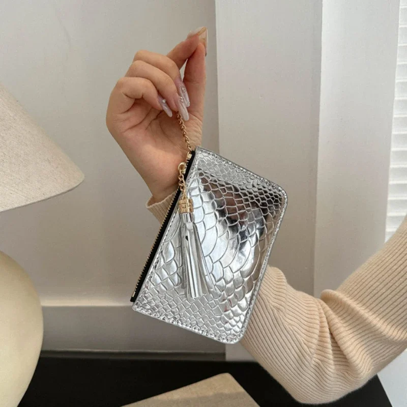 New Fashion Crocodile Print Glossy Mini Cute Coin Purse Versatile PU Wallet for Women Portable Card Holder ID Bag Key Coin Pouch