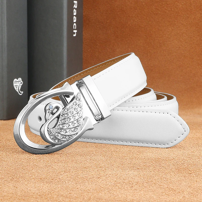 أحزمة رائعة للنساء عالية الجودة بإبزيم منزلق على شكل بجعة حزام مشد أنيق من الجلد الطبيعي حزام خصر جينز للسيدات