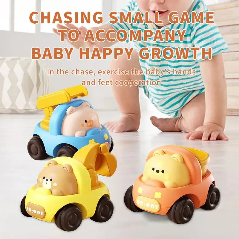 4 PCS Cute Cartoon Creative Animal Lnertial Engineering Car Dump Car Car Excavator Little Bear Puppy Pig Little Tiger
