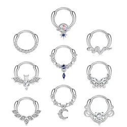9 pieces of 16G female pendant ring Blue Planet Moon Star Flower CZ opal pendant ring Nose ring hanging septum piercing jewelry