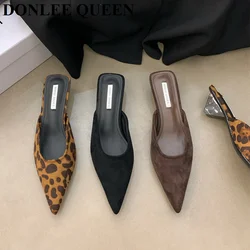 2024 Spring Slip On Women Slippers Fashion Square Toe Thick Heels Mules Ladies Elegant Outdoor Slides Casual Flip Flops  Sasnals