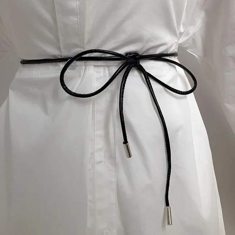 Frauen Leder Seil Taille Kette Gürtel für Frauen einfache Dekoration Krawatte 156cm Länge Taille Seil geknotet Vintage Schnur Bund
