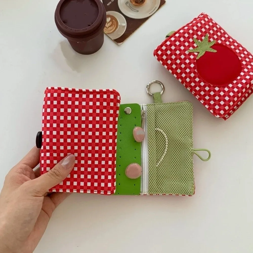 Tomato-Checkered Passport Bag Lightweight Polyester Mini Document Holder Portable Soft Card Bag Travel Accessories