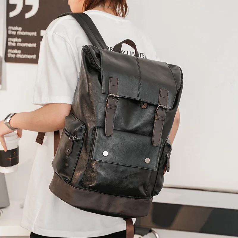 Leather Man Laptop Bag Casual Men Backpacks Fashion Men Travel  Bag Korean Style Male School Bag