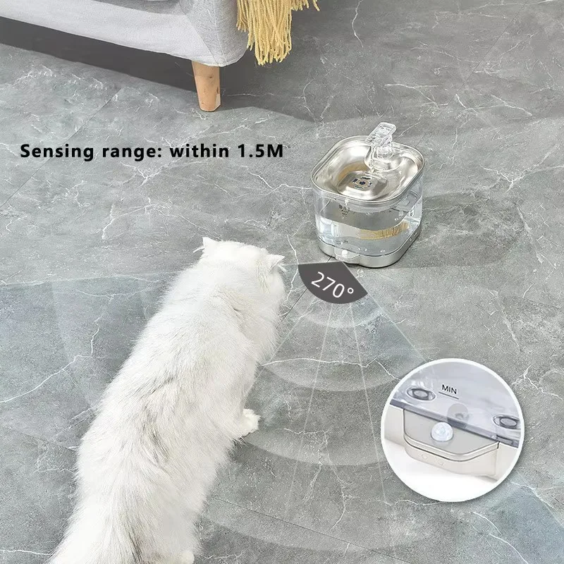 Automatic Pet Drinking Fountain Stainless Steel Wireless Charging Cat Water Dispenser Portable Non-Electric Battery view 4