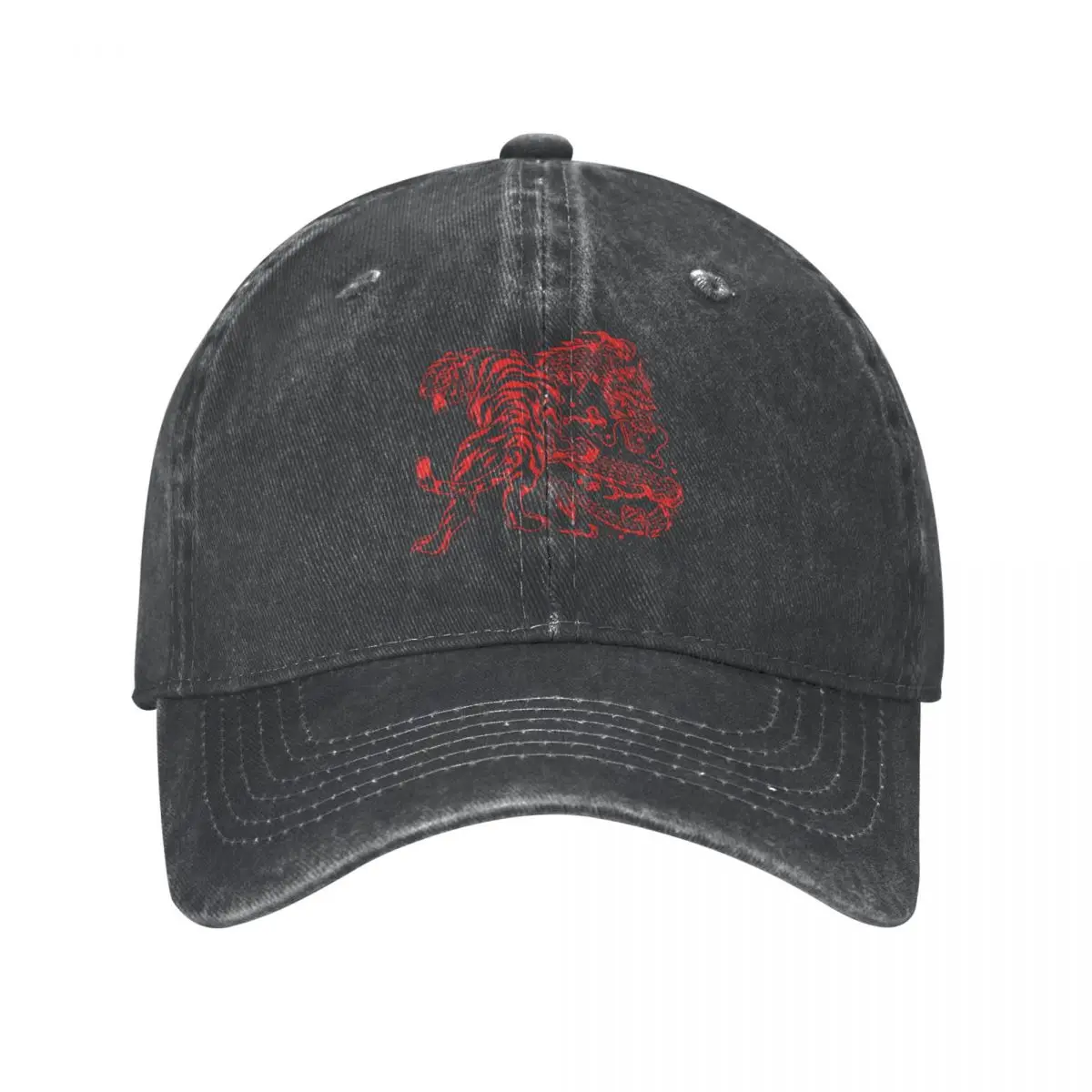 Tiger and Dragon Yin Yang Tattoo Style Red Print Cowboy Hat Vintage Hood black Luxury Man Hat Men Golf Wear Women's