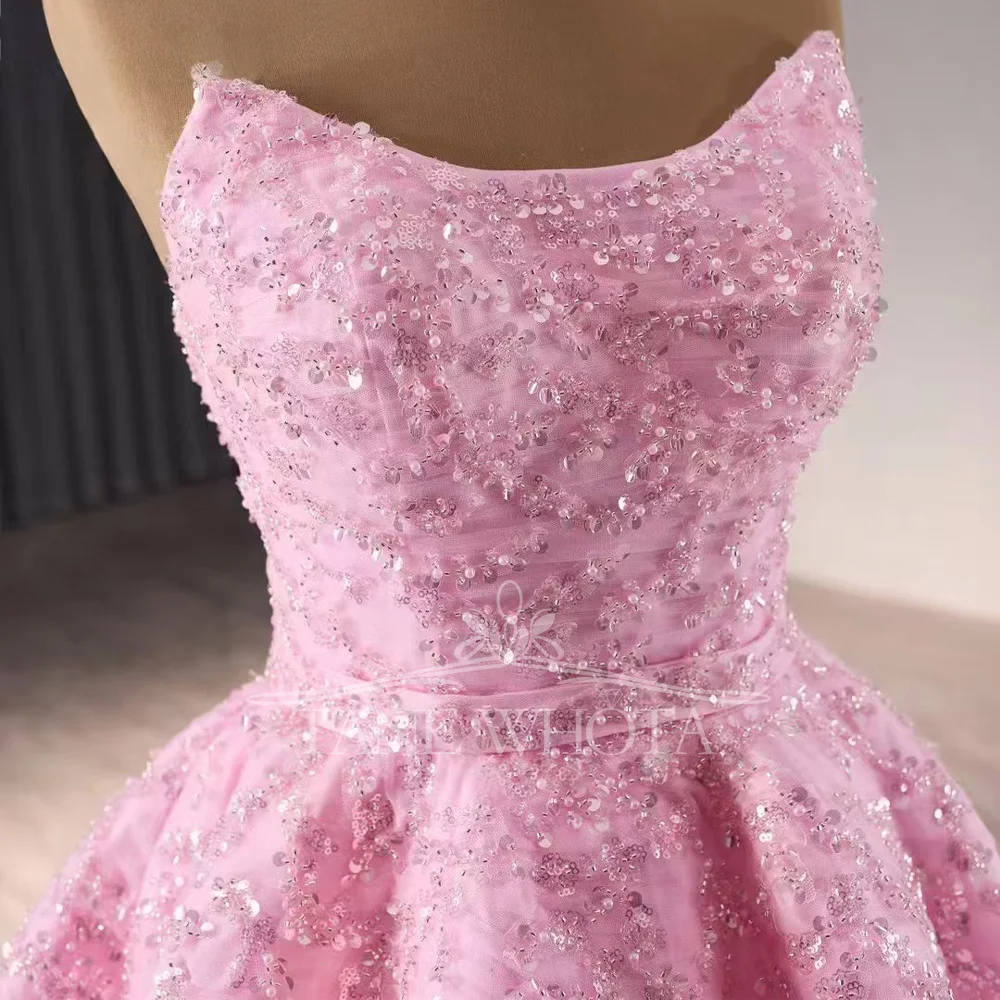 

Pink Evening Gown Strapless Sleeveless Lace Up Back Beaded Sequins A Line Luxury Abendkleider 2026