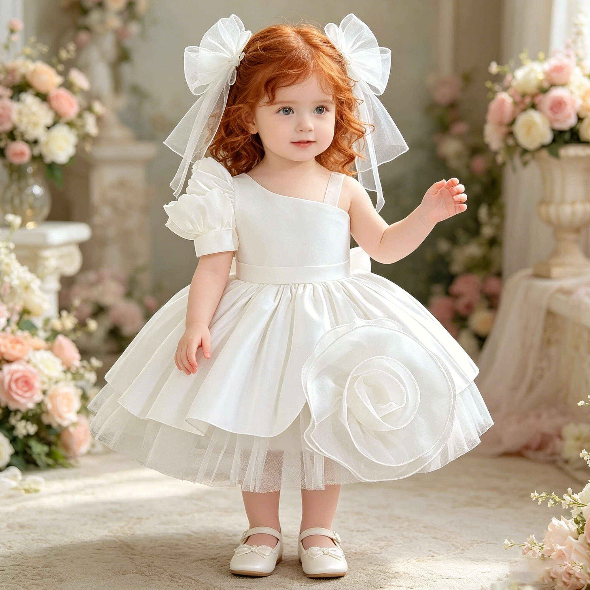 Kleinkind Große Blume Party Baby Mädchen Kleid Elegante 1. Geburtstag Hochzeit Prinzessin Tutu Ballkleider Mädchen Tüll Brautjungfern Kostüm