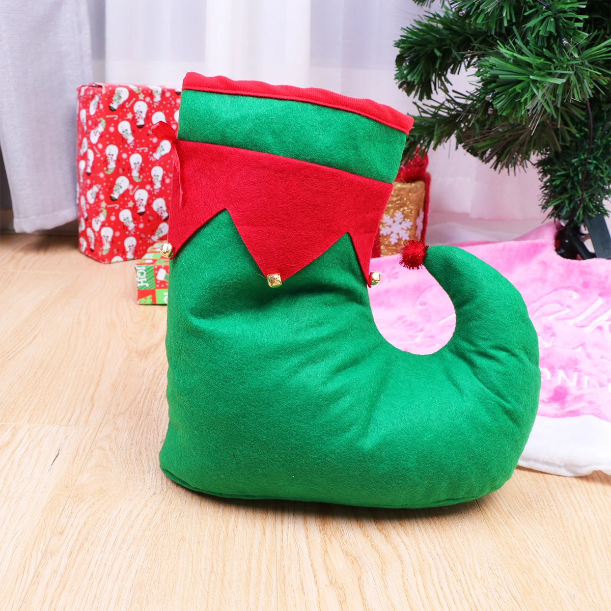 

Elf Shoes Novelty Christmas Slippers for Adults Funny Red Green Clown Costume Accessories Bells Holiday Party Props