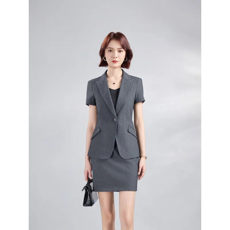 Summer new professional attire for women: short-sleeved blazer suit, elegant and slim-fitting, suitable for commuting, formal dr
