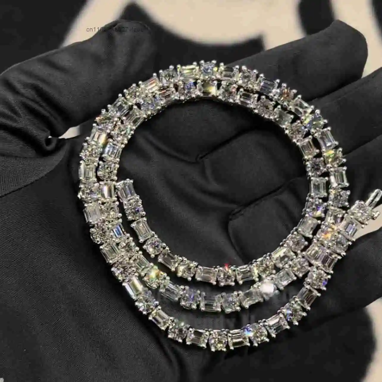 Real Sterling 925 Silver 5mm Moissanite Tennis Chain F Color Vvs Baguette/emerald Diamond Necklace..