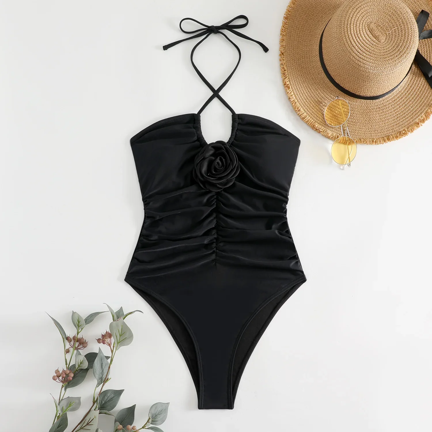 2024 traje de baño de flores 3D de una pieza, traje de baño Vintage ajustado para mujer, bañadores sexis, traje de baño para nadar, ropa de playa femenina blanca
