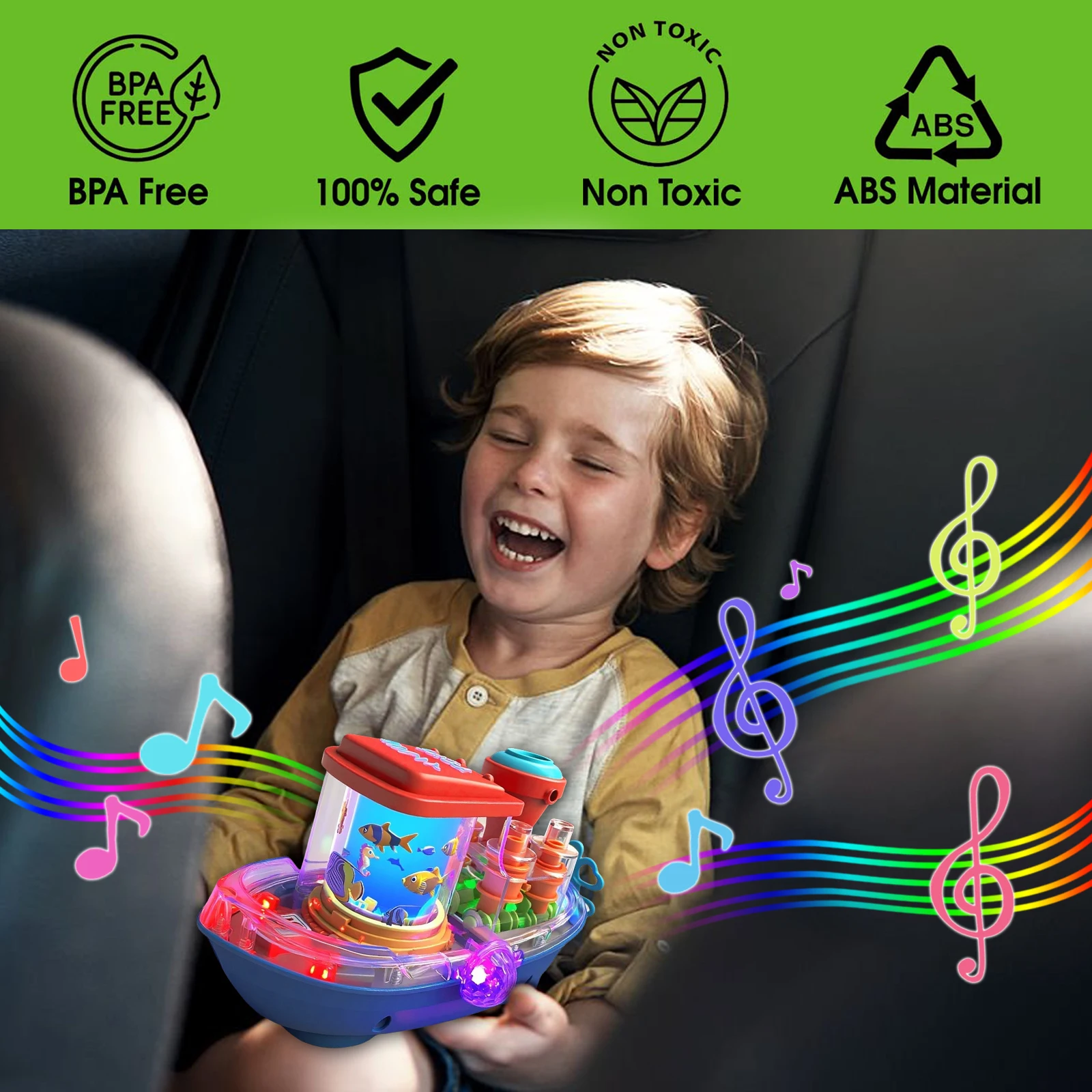 Elektrische simulatie transparante uitrusting roterend cruiseschip speelgoed met kleurrijk geluid en licht, perfect cadeau voor baby's