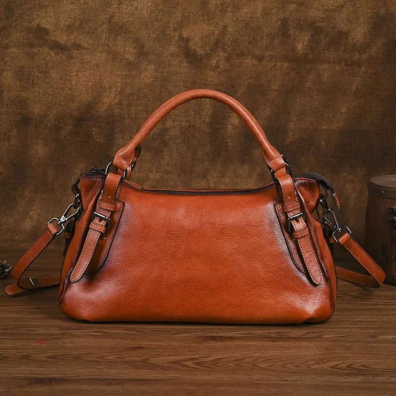 

Johnature Genuine Leather Handbag 2025 New Retro Solid Color Versatile Pillow Bag Large Capacity Shoulder Crossbody Bags