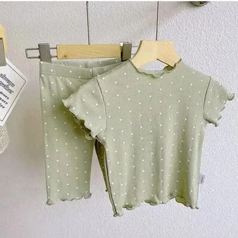 2024 Summer New Girls Home Clothes Costume Short-sleeved Floral Suit Baby Two-piece Set Korean Version Pajamas Homewear Suit