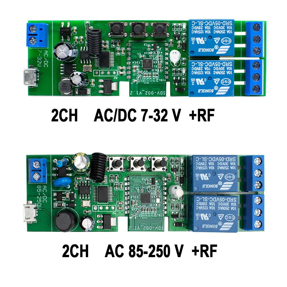 eWelink 2 Channel Wifi Rf 433mhz Smart Switch Relay Receiver Module AC/DC 7-32V 85-250V Works with Alexa Google Home