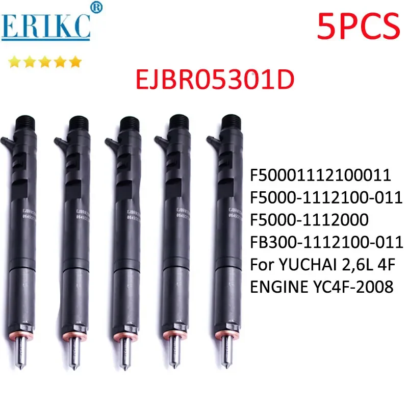 

5PCS EJBR05301D Diesel Injector Nozzle R05301D Common Rail Injection Assy 5301D For Delphi YUCHAI 2,6L 4F ENGINE YC4F-2008 Spray