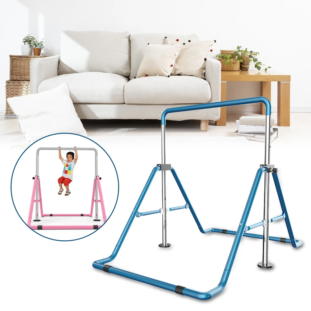 Junior Kid Training Bar Horizontal Gymnastics Bar Indoor Sports Adjustable Blue/Pink Children Home Play Bars