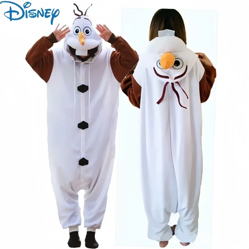 Hot Disney Frozen Olaf Snowman Cosplay Costume Anime Adult Pajamas White Jumpsuit Party Dress Fleece Cartoon Sleepwear