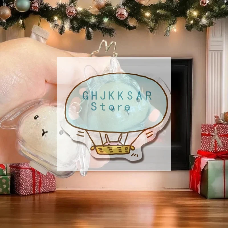 Creative Cute Cartoon Hot Air Balloon Bunny Clear Keychain Bag Charm Pendant Ornament for Women Kids Gifts