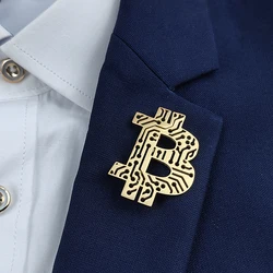 Letter B Wealth Bitcoin Gold Plated Brooch, Men's Collar Lapel Pin Black, Suit Accessories, Husband Gift