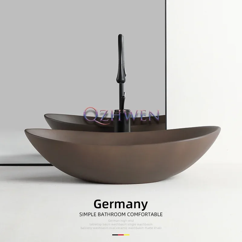 60/52/43cm Nordic Grey Brown Ceramic Washbasin Ingot Shape Bathroom Sink Household Balcony Hand Wash Pool Home Vessel Sink