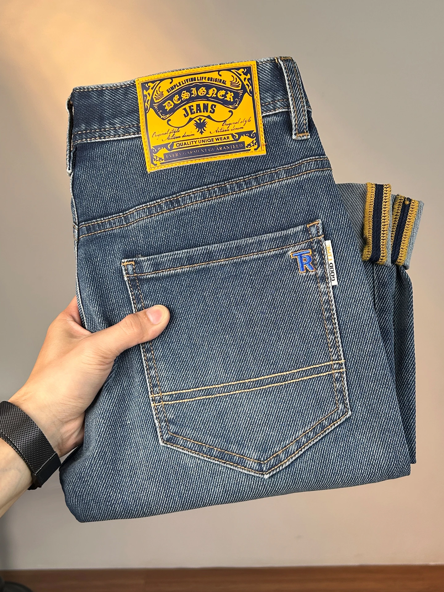 

Мужские джинсы премиум-класса прямого кроя, повседневные, из американского твила, осенне-зимние, новые, универсальные, стильные, из хлопкового стрейч-денима