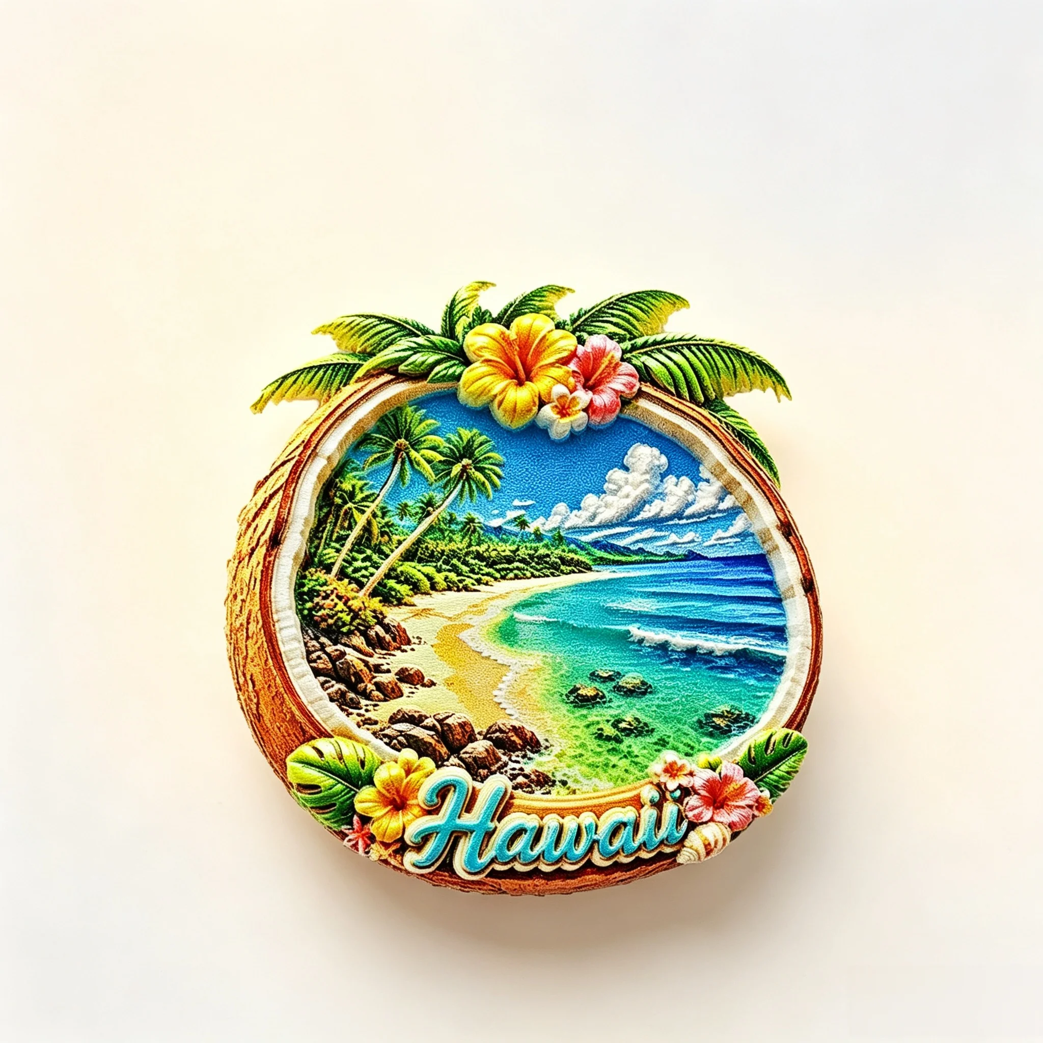 Hawaii Coconut Beach 3D Resin Fridge Magnet Hand‑Painted Travel Souvenir Refrigerator Magnetic Sticker Home Decoration Gift