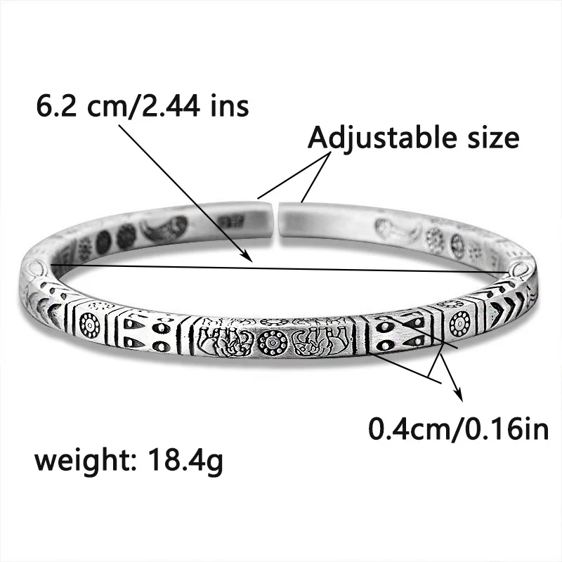 Bohemian Style Vintage Totem Bracelet Men\'s and Women\'s Styles Personalized Fashion Engraving Pattern Frosted Solid Hollow Out B